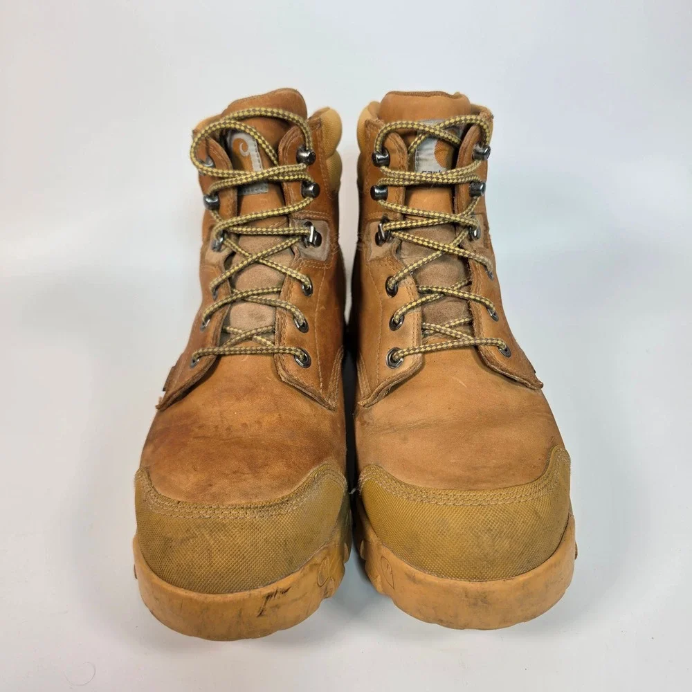 Carhartt Waterproof Work Boots Men's 12 Brown Leather Soft Toe Lace Up Workwear